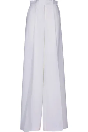 Max Mara Bukser, Dame, Hvid, 2XS, Uld, Hvide Uld Gabardine Bukser med Brede Ben