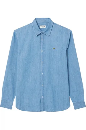 Lacoste Skjorte, Herre, Blå, XL, Denim, Lys Denim Skjorte med Broderet Krokodillelogo