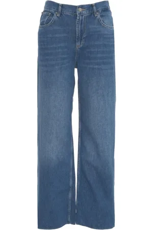 Liu Jo Jeans, Dame, Blå, W29, Uld, Blå Wide Leg Jeans med Frynsekant