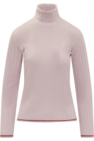 Thom Browne Strik, Dame, Lyserød, XS, Cashmere, RWB Trim High Neck Ribbed Knit