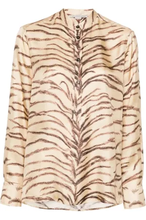 Stella McCartney Bluser & Skjorter, Dame, , XS, Satin, Tiger Print Silk Skjorte