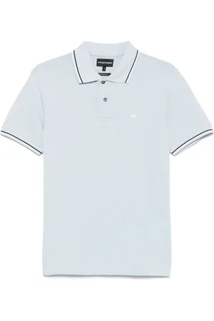 Emporio Armani Top, Herre, Hvid, 2XL, Blå Ribbet Trim Logo Print Polo