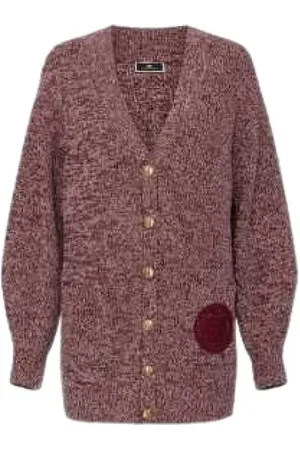 Elisabetta Franchi Strik, Dame, Brun, M, Uld, Bordeaux Cream Mottled Cardigan