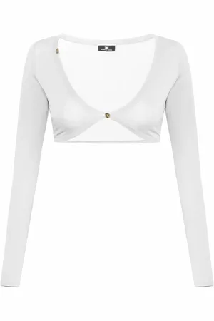 Elisabetta Franchi Top, Dame, Hvid, M, Elfenbensfarvet langærmet top