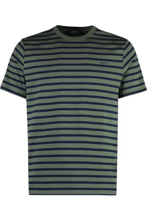 A.P.C. Top, Herre, Grøn, L, Bomuld, Stribet bomulds T-shirt med rund hals