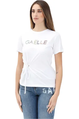 GAËLLE Top, Dame, Hvid, XS, Hvid T-shirt med Multifarvet Rhinsten Logo