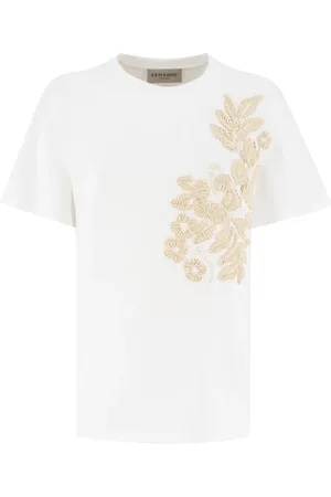 ERMANNO SCERVINO Top, Dame, Hvid, XS, Bomuld, Blomsterbroderet bomulds T-shirt