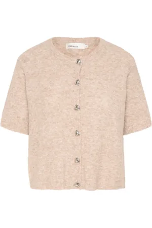 Karen by Simonsen Strik, Dame, , XS, Uld, Kort Cardigan med ¾ Ærmer og Rund Hals