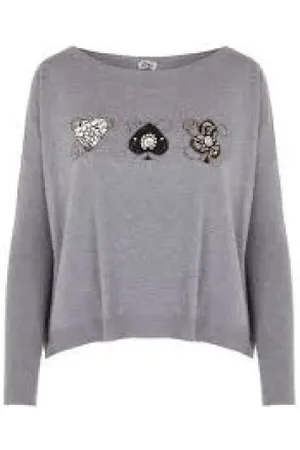 Liu Jo Strik, Dame, Grå, M, Uld, Mixed Wool Boat Neck Sweater