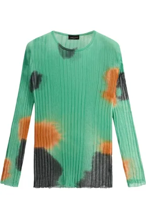 Roberto Collina Top, Dame, Grøn, M, Bomuld, Tie-Dye Strikket Sweater Jungle Chic