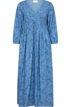Cream Kjole, Dame, Blå, 3XL, Blå Ikat Paisley Smock Kjole