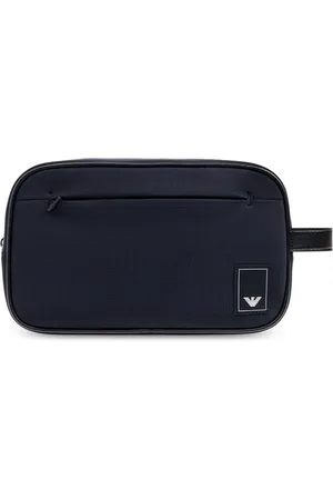 Emporio Armani Taske, Herre, Blå, ONE SIZE, Uld, Kosmetisk taske med logo patch