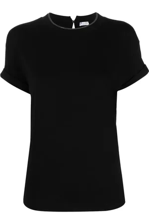 Brunello Cucinelli Top, Dame, Sort, L, Bomuld, Kortærmet T-shirt med Rund Hals
