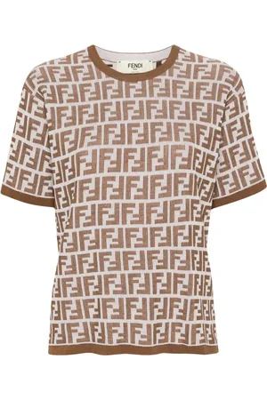 Fendi Top, Dame, Brun, 2XS, Bomuld, Two-tone FF Motif Crew-neck Sweater