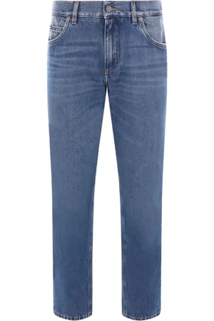Dolce & Gabbana Jeans, Herre, Blå, XL, Læder, Denim Jeans med Lædermærke
