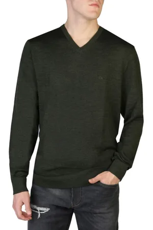 Calvin Klein Strik, Herre, Grøn, S, Uld, Langærmet V-hals Uld Sweater