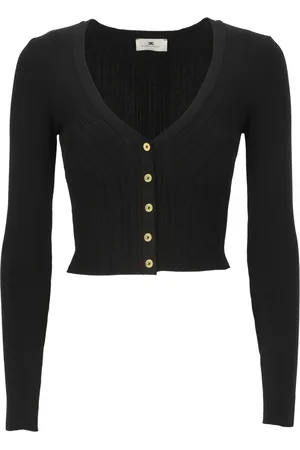 Elisabetta Franchi Strik, Dame, Sort, M, Tyl, V-Neck Cardigan Sweater