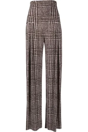 Norma Kamali Bukser, Dame, Brun, 2XS, Brune Houndstooth Plisserede Bukser