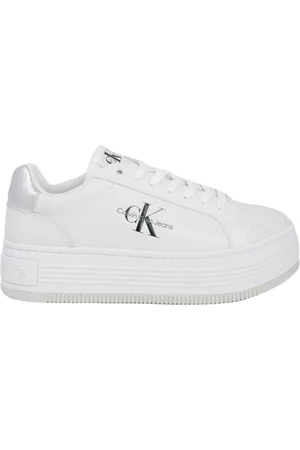 Calvin Klein Sko, Dame, Hvid, 41 EU, Læder, Sølvfarvede lædersneakers med printmønster