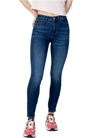 Guess Jeans, Dame, Blå, W24 L29, Bomuld, Blå Plain Zip Jeans