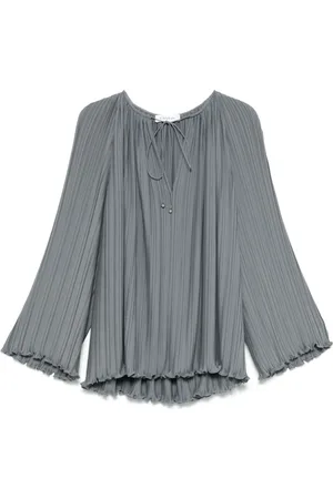 Lanvin Bluser & Skjorter, Dame, Grå, S, Polyester, Gathered Tie Neck V-Neck Top