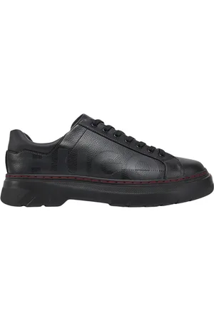 HUGO BOSS Sko, Herre, Sort, 43 EU, Læder, Sorte lædersneakers med side logo