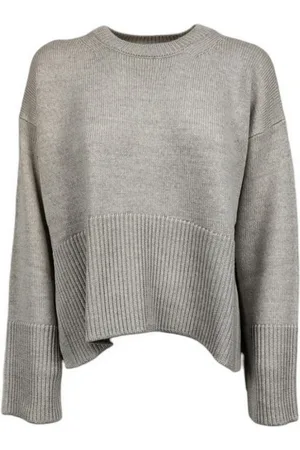 Dondup Strik, Dame, Grå, XS, Uld, Grå sweater med box fit og ribkanter