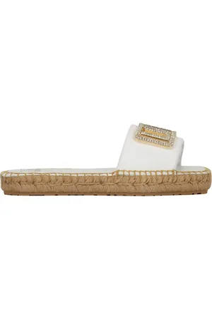 Moschino Sko, Dame, Hvid, 39 EU, Læder, Krystalbesatte læder espadrille-sandaler