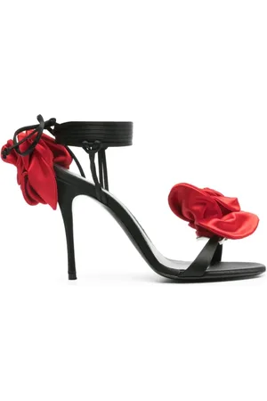 MAGDA BUTRYM Sko, Dame, Sort, 36 EU, Satin, Sort satin rød blomst højhælede sandaler