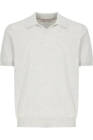 Brunello Cucinelli Top, Herre, Grå, L, Bomuld, Bomulds Polo Shirt