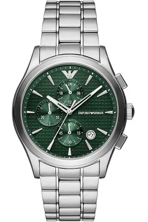 Emporio Armani Tilbehør, Herre, Grøn, ONE SIZE, Chronograph Ur i Rustfrit Stål
