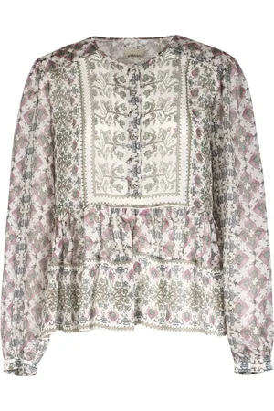 Isabel Marant Bluser & Skjorter, Dame, Flerfarvet, M, Uld, Silke Mønstret Bluse Knap Front