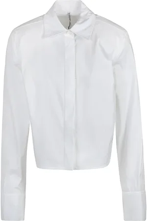 LIVIANA CONTI Bluser & Skjorter, Dame, Hvid, M, Bomuld, Crop Poplin Skjorte med Vatterede Stropper