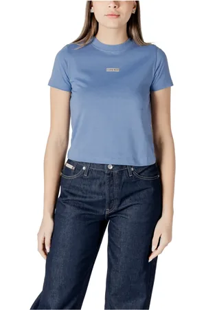 Calvin Klein Top, Dame, Blå, L, Bomuld, Lysblå Bomuld T-shirt