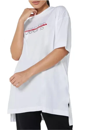 Calvin Klein Top, Dame, Hvid, XS, Bomuld, Disrupted Logo Oversized Tee