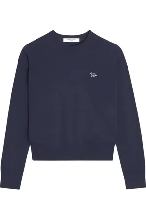 Maison Kitsuné Sweathshirts & Hoodies, Dame, Blå, M, Uld, Baby Fox Patch Merino Uldtrøje
