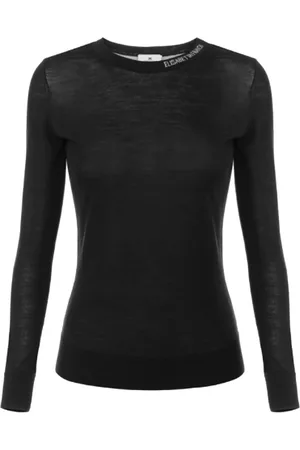 Elisabetta Franchi Strik, Dame, Sort, M, Uld, Contrasted Logo Jacquard Jumper