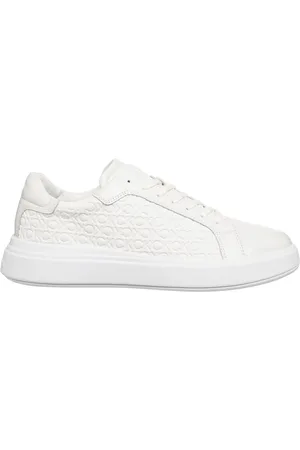 Calvin Klein Sko, Herre, Hvid, 45 EU, Uld, Logo Mønster Snøresko Sneakers