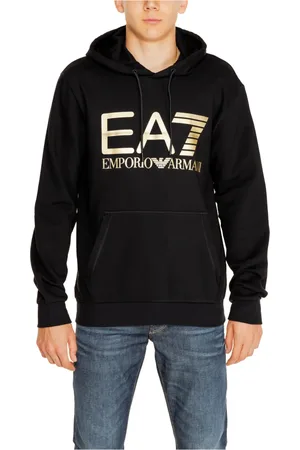 EA7 Sweathshirts & Hoodies, Herre, Sort, S, Bomuld, Sort Hættetrøje med Print