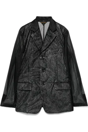 Comme des Garçons Jakke, Dame, Sort, M, Sort Knappet Jakke med Gennemsigtige Paneler