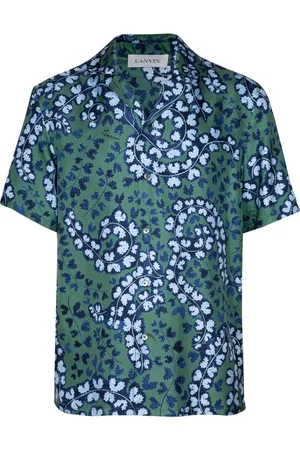 Lanvin Skjorte, Herre, Blå, L, Blomstret silkebluse