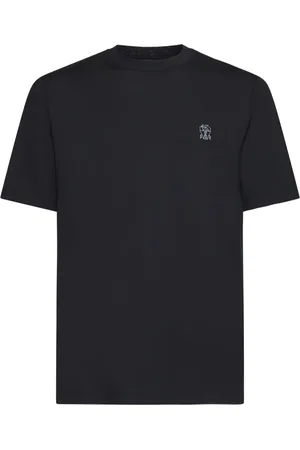 Brunello Cucinelli Top, Herre, Sort, 2XL, Bomuld, T-shirt med rund hals og logo