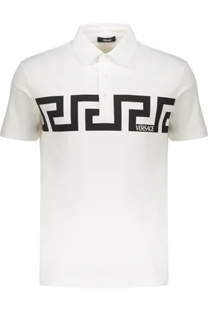 VERSACE Top, Herre, Hvid, XL, Bomuld, Maxi Print Bomuld Polo Skjorte