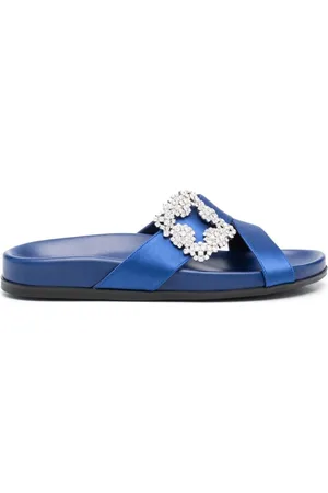 Manolo Blahnik Sko, Dame, Blå, 36 EU, Læder, Flade sandaler