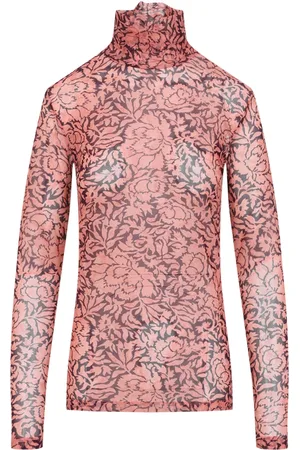 DRIES VAN NOTEN Top, Dame, Lyserød, XS, Hoyser Graphic Print High-Neck Langærmet Top