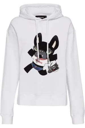 Dsquared2 Sweathshirts & Hoodies, Dame, Hvid, 2XS, Bomuld, Graphic Print Cotton Sweater Hoodie