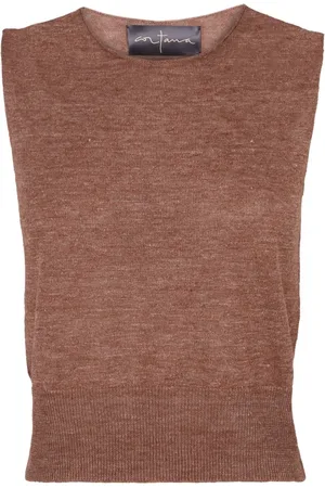 Cortana Strik, Dame, Brun, M, Clay Linen Strik Vest