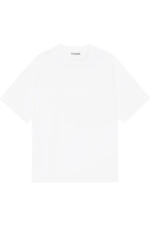 Ganni Top, Dame, Hvid, M, Bomuld, Hvid Bomulds T-shirt med Rund Hals