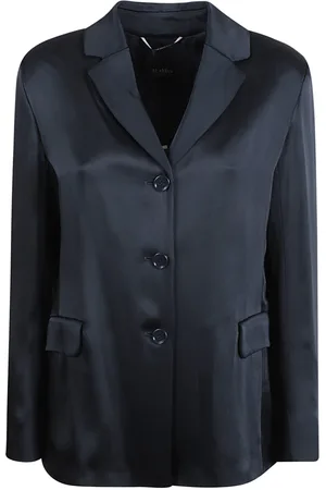 Max Mara Jakke, Dame, Blå, S, Satin, Enkeltknappet satinjakke