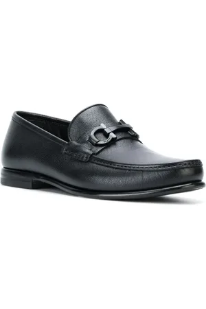 Salvatore Ferragamo Sko, Herre, Sort, 42 EU, Læder, Prægede sorte kalveskindsloafers